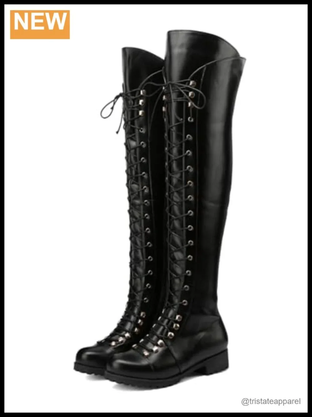 Over the Knee Boots Square Toe Thigh High Boots Low Heel Faux Leather
